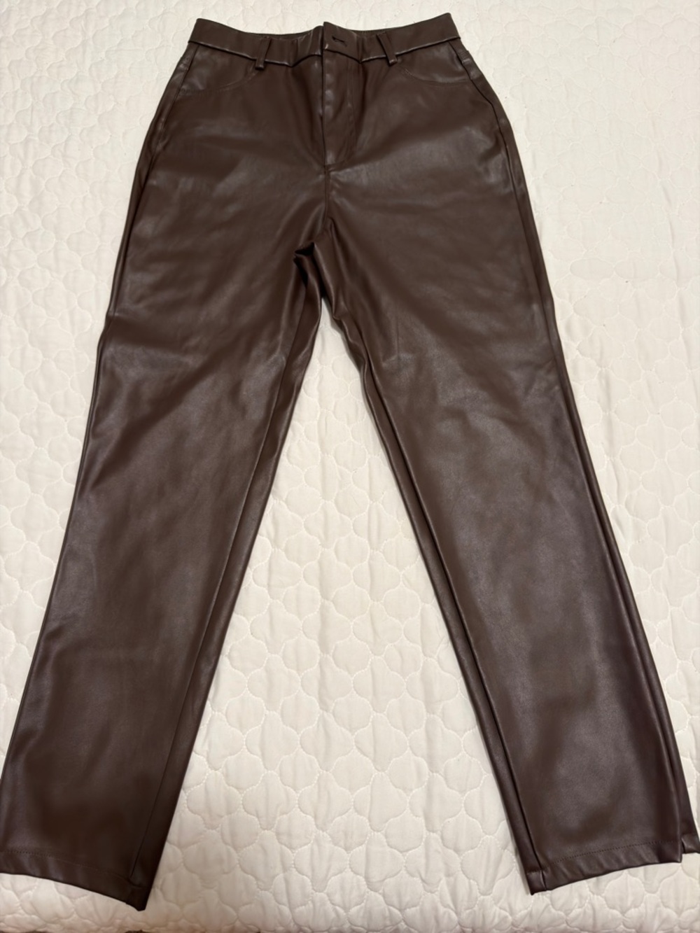 Joe Benbasset Women's Brown Faux Leather Straight-Leg Pants